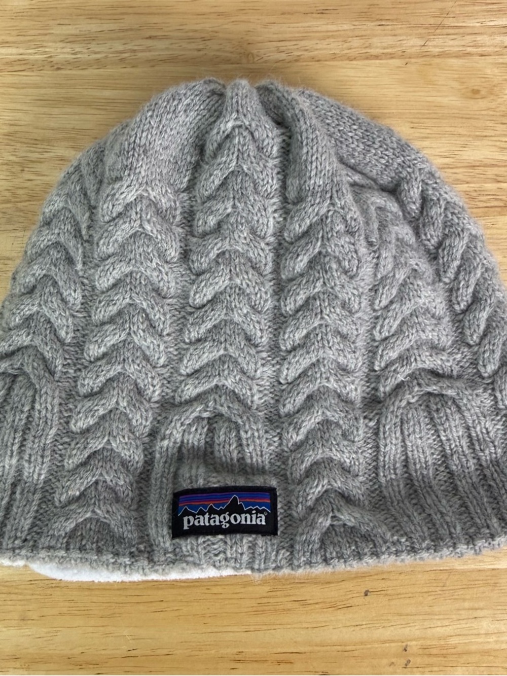 Patagonia Gray Cable Knit Beanie with Logo Patch